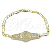 Pulsera Elegante 03.351.0090.08 Oro Laminado, Diseño de Guadalupe y Flor, Pulido, Tono Dorado (05 MM Thickness, 8 Inches Length)