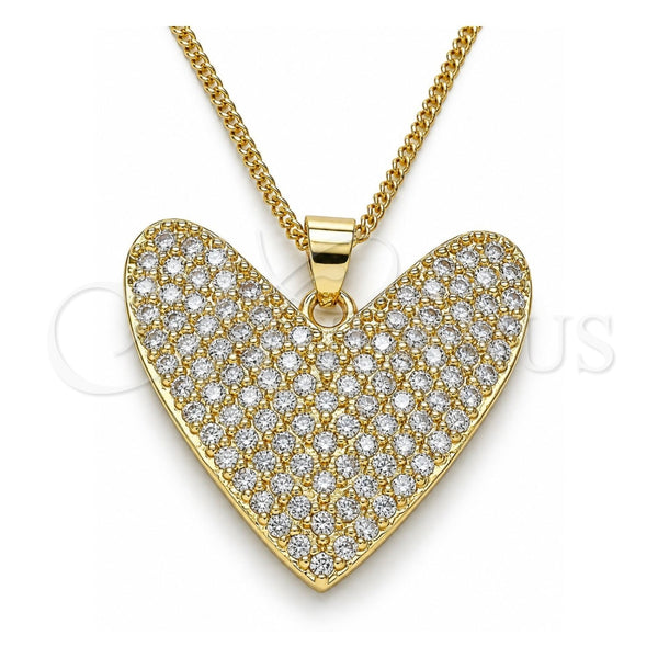 Collares con Dije 04.156.0202.20 Oro Laminado, Diseño de Corazón, con Blanca Micro Pave, Pulido, Tono Dorado (02 MM Thickness, 20 Inches Length)