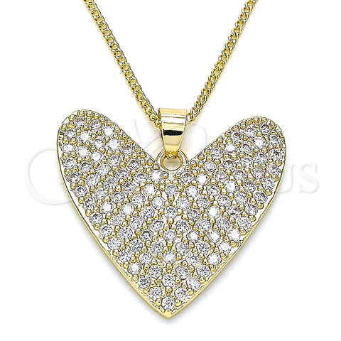 Collares con Dije 04.156.0202.20 Oro Laminado, Diseño de Corazón, con Blanca Micro Pave, Pulido, Tono Dorado (02 MM Thickness, 20 Inches Length)