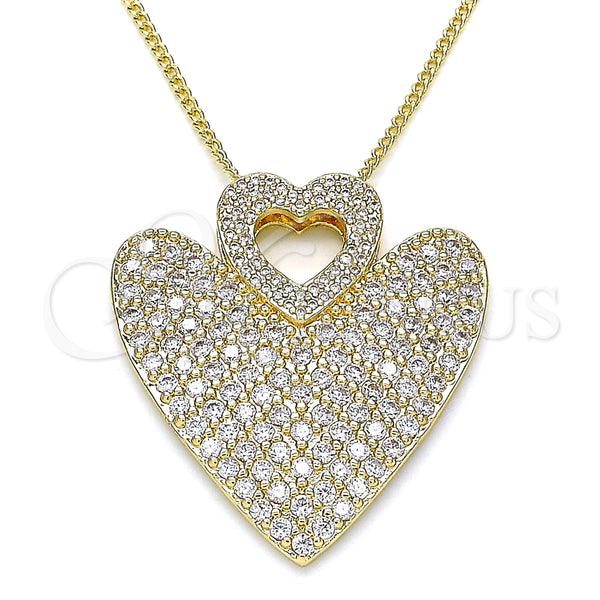 Collares con Dije 04.156.0203.20 Oro Laminado, Diseño de Corazón, con Blanca Micro Pave, Pulido, Tono Dorado (02 MM Thickness, 20 Inches Length)
