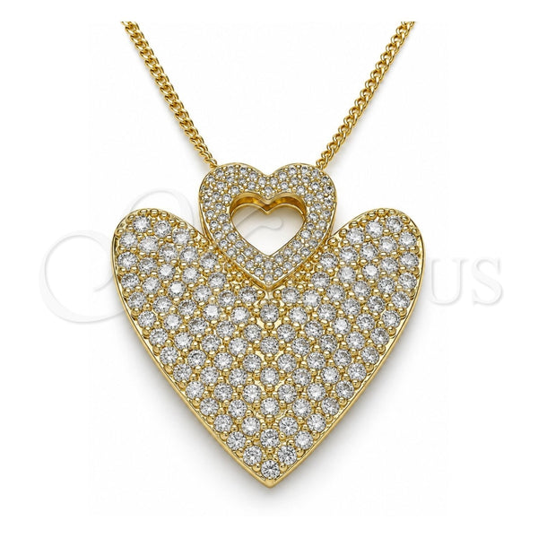 Collares con Dije 04.156.0203.20 Oro Laminado, Diseño de Corazón, con Blanca Micro Pave, Pulido, Tono Dorado (02 MM Thickness, 20 Inches Length)