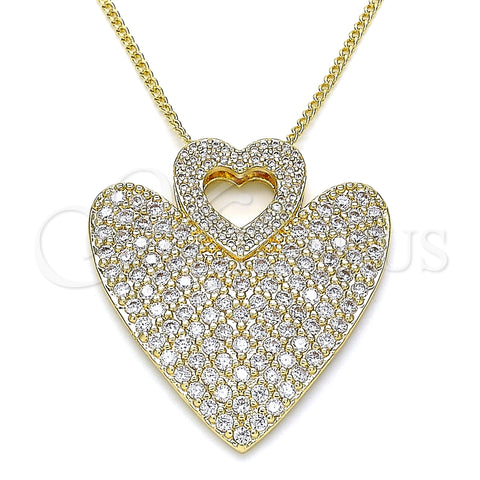 Collares con Dije 04.156.0203.20 Oro Laminado, Diseño de Corazón, con Blanca Micro Pave, Pulido, Tono Dorado (02 MM Thickness, 20 Inches Length)