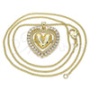 Collares con Dije 04.156.0204.20 Oro Laminado, Diseño de Corazón, con Blanca Zirconia Cubica, Pulido, Tono Dorado (02 MM Thickness, 20 Inches Length)