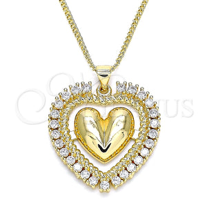 Collares con Dije 04.156.0204.20 Oro Laminado, Diseño de Corazón, con Blanca Zirconia Cubica, Pulido, Tono Dorado (02 MM Thickness, 20 Inches Length)