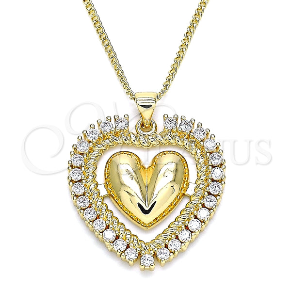 Collares con Dije 04.156.0204.20 Oro Laminado, Diseño de Corazón, con Blanca Zirconia Cubica, Pulido, Tono Dorado (02 MM Thickness, 20 Inches Length)