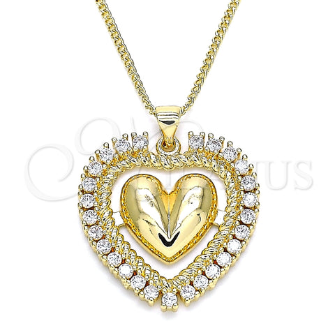 Collares con Dije 04.156.0204.20 Oro Laminado, Diseño de Corazón, con Blanca Zirconia Cubica, Pulido, Tono Dorado (02 MM Thickness, 20 Inches Length)
