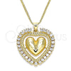 Collares con Dije 04.156.0204.20 Oro Laminado, Diseño de Corazón, con Blanca Zirconia Cubica, Pulido, Tono Dorado (02 MM Thickness, 20 Inches Length)