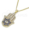 Collares con Dije 04.156.0210.20 Oro Laminado, Diseño de Mano de Dios y Estrella de Davi, con Micro Pave Zafiro Azul y Blanca, Pulido, Tono Dorado (Grosor 02 MM, 20 Pulgadas de Largo)