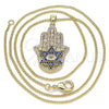 Collares con Dije 04.156.0210.20 Oro Laminado, Diseño de Mano de Dios y Estrella de Davi, con Micro Pave Zafiro Azul y Blanca, Pulido, Tono Dorado (Grosor 02 MM, 20 Pulgadas de Largo)