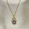 Collares con Dije 04.156.0210.20 Oro Laminado, Diseño de Mano de Dios y Estrella de Davi, con Micro Pave Zafiro Azul y Blanca, Pulido, Tono Dorado (Grosor 02 MM, 20 Pulgadas de Largo)