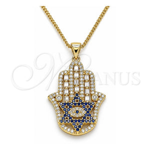 Collares con Dije 04.156.0210.20 Oro Laminado, Diseño de Mano de Dios y Estrella de Davi, con Micro Pave Zafiro Azul y Blanca, Pulido, Tono Dorado (Grosor 02 MM, 20 Pulgadas de Largo)