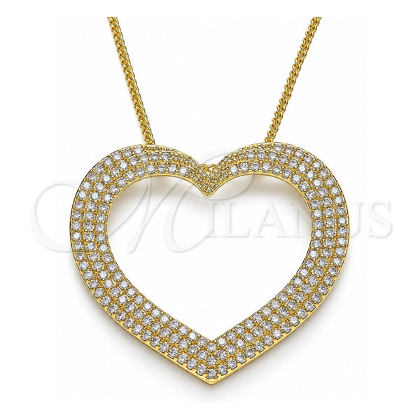 Collares con Dije 04.156.0218.20 Oro Laminado, Diseño de Corazón, con Blanca Micro Pave, Pulido, Tono Dorado (02 MM Thickness, 20 Inches Length)