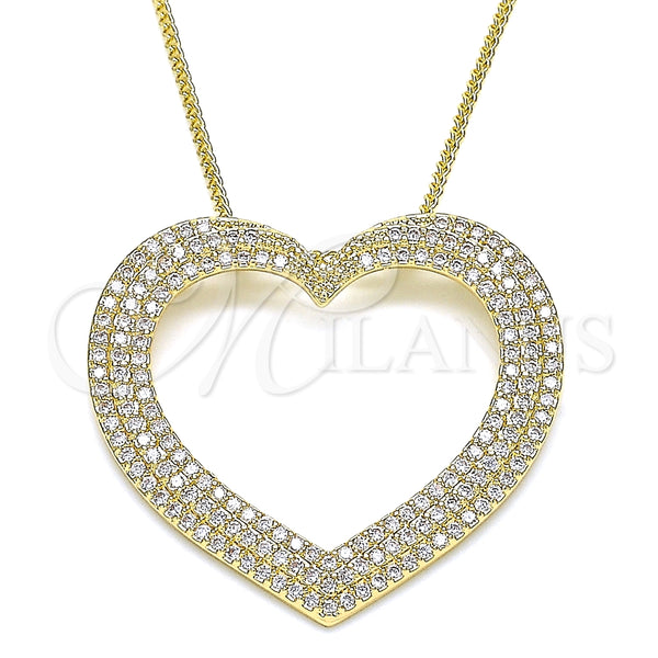 Collares con Dije 04.156.0218.20 Oro Laminado, Diseño de Corazón, con Blanca Micro Pave, Pulido, Tono Dorado (02 MM Thickness, 20 Inches Length)