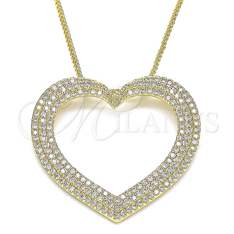 Collares con Dije 04.156.0218.20 Oro Laminado, Diseño de Corazón, con Blanca Micro Pave, Pulido, Tono Dorado (02 MM Thickness, 20 Inches Length)