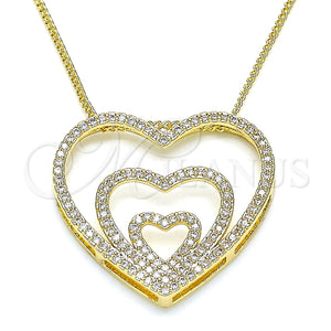 Collares con Dije 04.156.0219.20 Oro Laminado, Diseño de Corazón, con Blanca Micro Pave, Pulido, Tono Dorado (02 MM Thickness, 20 Inches Length)