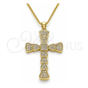 Collares con Dije 04.156.0221.20 Oro Laminado, Diseño de Cruz, con Blanca Micro Pave, Pulido, Tono Dorado (02 MM Thickness, 20 Inches Length)