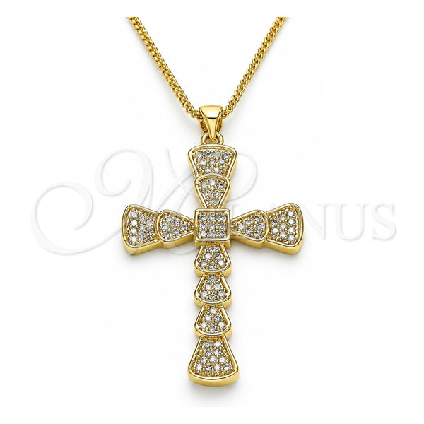 Collares con Dije 04.156.0221.20 Oro Laminado, Diseño de Cruz, con Blanca Micro Pave, Pulido, Tono Dorado (02 MM Thickness, 20 Inches Length)