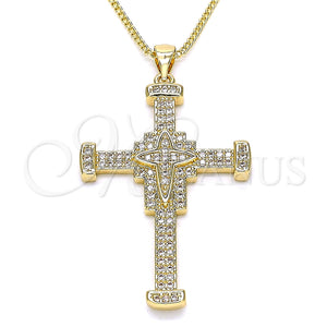 Collares con Dije 04.156.0223.20 Oro Laminado, Diseño de Cruz, con Blanca Micro Pave, Pulido, Tono Dorado (02 MM Thickness, 20 Inches Length)