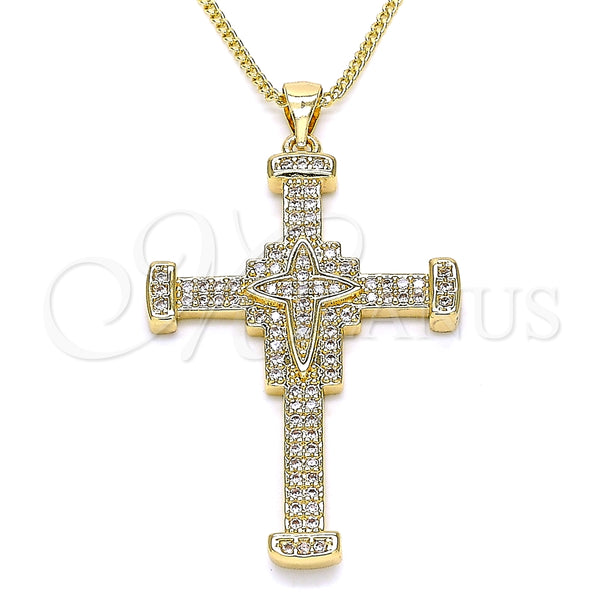 Collares con Dije 04.156.0223.20 Oro Laminado, Diseño de Cruz, con Blanca Micro Pave, Pulido, Tono Dorado (02 MM Thickness, 20 Inches Length)