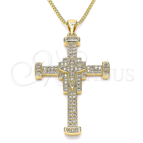 Collares con Dije 04.156.0223.20 Oro Laminado, Diseño de Cruz, con Blanca Micro Pave, Pulido, Tono Dorado (02 MM Thickness, 20 Inches Length)