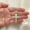 Collares con Dije 04.156.0227.18 Oro Laminado, Diseño de Cruz, con Blanca Micro Pave, Pulido, Tono Dorado (02 MM Thickness, 18 Inches Length)