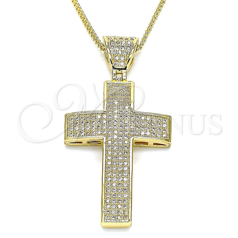 Collares con Dije 04.156.0227.18 Oro Laminado, Diseño de Cruz, con Blanca Micro Pave, Pulido, Tono Dorado (02 MM Thickness, 18 Inches Length)