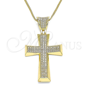 Collares con Dije 04.156.0228.18 Oro Laminado, Diseño de Cruz, con Blanca Micro Pave, Pulido, Tono Dorado (02 MM Thickness, 18 Inches Length)