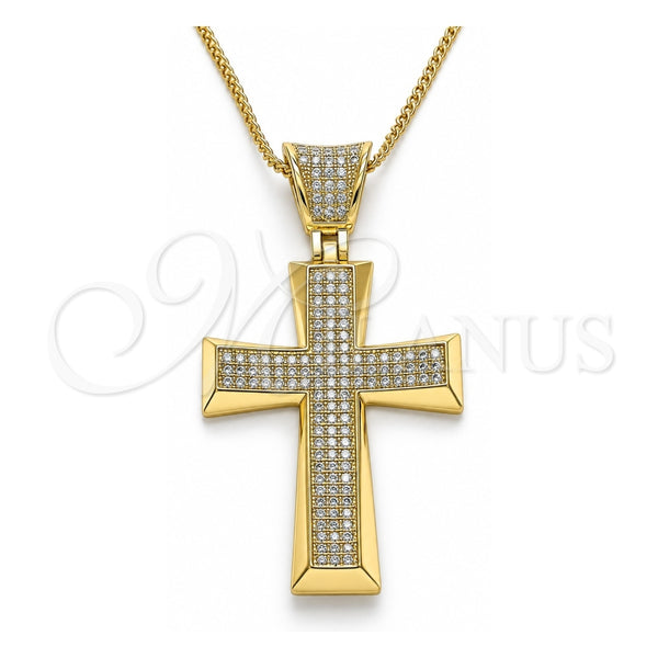 Collares con Dije 04.156.0228.18 Oro Laminado, Diseño de Cruz, con Blanca Micro Pave, Pulido, Tono Dorado (02 MM Thickness, 18 Inches Length)