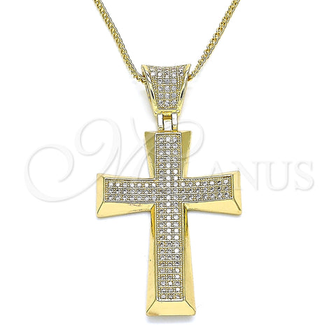 Collares con Dije 04.156.0228.18 Oro Laminado, Diseño de Cruz, con Blanca Micro Pave, Pulido, Tono Dorado (02 MM Thickness, 18 Inches Length)