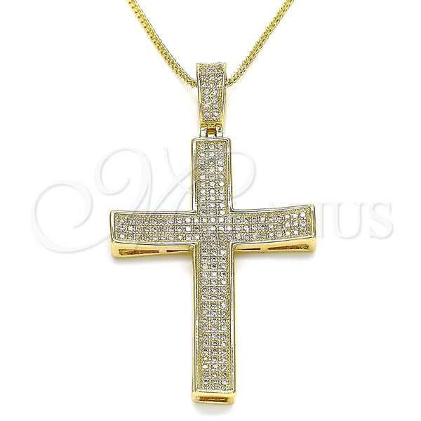 Collares con Dije 04.156.0232.20 Oro Laminado, Diseño de Cruz, con Blanca Micro Pave, Pulido, Tono Dorado (02 MM Thickness, 20 Inches Length)