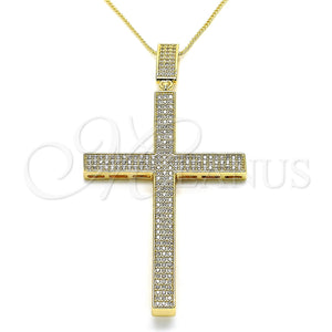 Collares con Dije 04.156.0235.20 Oro Laminado, Diseño de Cruz, con Blanca Micro Pave, Pulido, Tono Dorado (02 MM Thickness, 20 Inches Length)