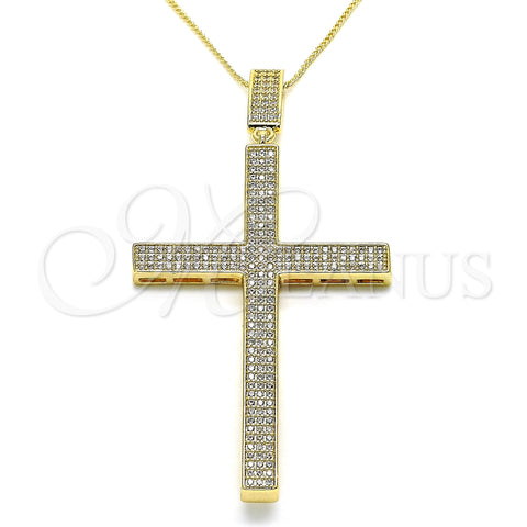 Collares con Dije 04.156.0235.20 Oro Laminado, Diseño de Cruz, con Blanca Micro Pave, Pulido, Tono Dorado (02 MM Thickness, 20 Inches Length)