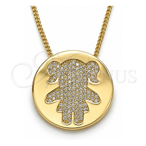 Collares con Dije 04.156.0236.20 Oro Laminado, Diseño de Niñita Pequeña, con Blanca Micro Pave, Pulido, Tono Dorado (02 MM Thickness, 20 Inches Length)