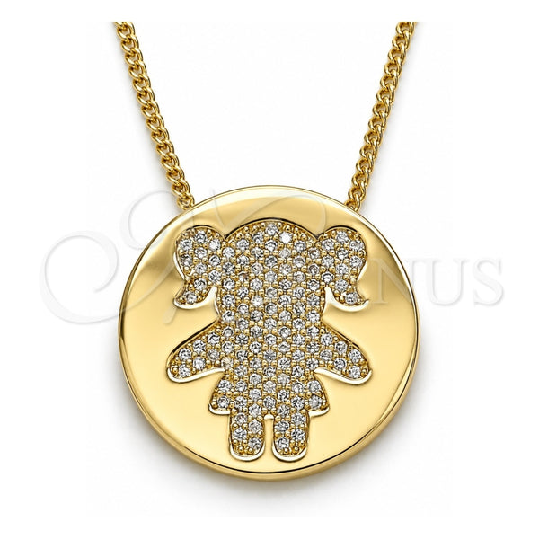 Collares con Dije 04.156.0236.20 Oro Laminado, Diseño de Niñita Pequeña, con Blanca Micro Pave, Pulido, Tono Dorado (02 MM Thickness, 20 Inches Length)