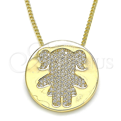 Collares con Dije 04.156.0236.20 Oro Laminado, Diseño de Niñita Pequeña, con Blanca Micro Pave, Pulido, Tono Dorado (02 MM Thickness, 20 Inches Length)