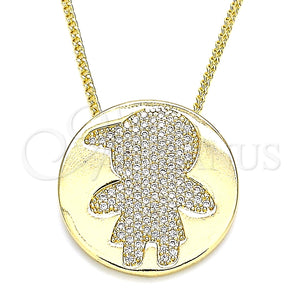 Collares con Dije 04.156.0237.20 Oro Laminado, Diseño de Niñito Pequeño, con Blanca Micro Pave, Pulido, Tono Dorado (02 MM Thickness, 20 Inches Length)