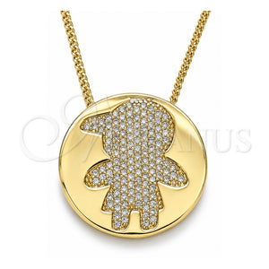 Collares con Dije 04.156.0237.20 Oro Laminado, Diseño de Niñito Pequeño, con Blanca Micro Pave, Pulido, Tono Dorado (02 MM Thickness, 20 Inches Length)