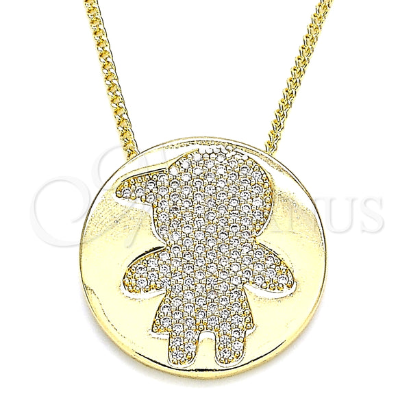 Collares con Dije 04.156.0237.20 Oro Laminado, Diseño de Niñito Pequeño, con Blanca Micro Pave, Pulido, Tono Dorado (02 MM Thickness, 20 Inches Length)
