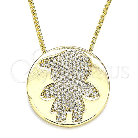 Collares con Dije 04.156.0237.20 Oro Laminado, Diseño de Niñito Pequeño, con Blanca Micro Pave, Pulido, Tono Dorado (02 MM Thickness, 20 Inches Length)