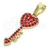 Dije Elegante 05.351.0096.1 Oro Laminado, Diseño de Llave y Amor, con Granate Cristal, Pulido, Tono Dorado