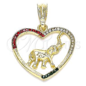 Dije Elegante 05.351.0098.1 Oro Laminado, Diseño de Corazón y Elefante, con Multicolor Cristal, Pulido, Tono Dorado