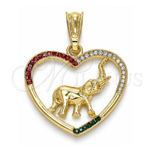 Dije Elegante 05.351.0098.1 Oro Laminado, Diseño de Corazón y Elefante, con Multicolor Cristal, Pulido, Tono Dorado