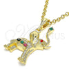 Dije Elegante 05.351.0101.1 Oro Laminado, Diseño de Elefante, con Multicolor Cristal, Pulido, Tono Dorado