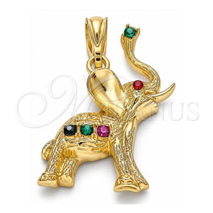 Dije Elegante 05.351.0101.1 Oro Laminado, Diseño de Elefante, con Multicolor Cristal, Pulido, Tono Dorado
