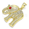 Dije Elegante 05.351.0103 Oro Laminado, Diseño de Elefante, con Blanca and Granate Cristal, Pulido, Tono Dorado