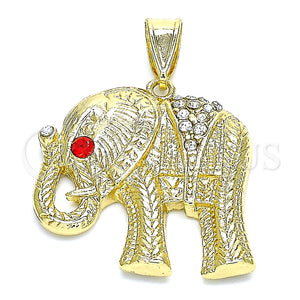 Dije Elegante 05.351.0103 Oro Laminado, Diseño de Elefante, con Blanca and Granate Cristal, Pulido, Tono Dorado