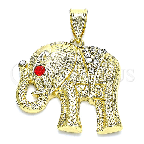 Dije Elegante 05.351.0103 Oro Laminado, Diseño de Elefante, con Blanca and Granate Cristal, Pulido, Tono Dorado