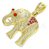 Dije Elegante 05.351.0103.1 Oro Laminado, Diseño de Elefante, con Granate Cristal, Pulido, Tono Dorado
