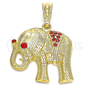 Dije Elegante 05.351.0103.1 Oro Laminado, Diseño de Elefante, con Granate Cristal, Pulido, Tono Dorado