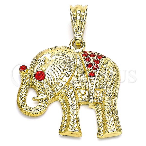 Dije Elegante 05.351.0103.1 Oro Laminado, Diseño de Elefante, con Granate Cristal, Pulido, Tono Dorado
